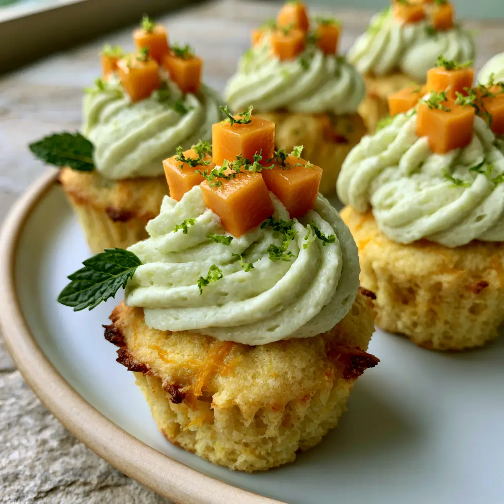 Close-up of mango lime mini cupcake bites showing the moist sponge and lime zest garnish.