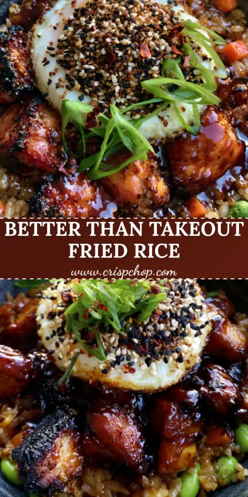 Japanese BBQ Chicken Fried Rice: The Ultimate Umami-Packed Weeknight Dinner 4 A top-down macro shot of Japanese BBQ Chicken Fried Rice in a charcoal bowl with a runny fried egg and scallions.