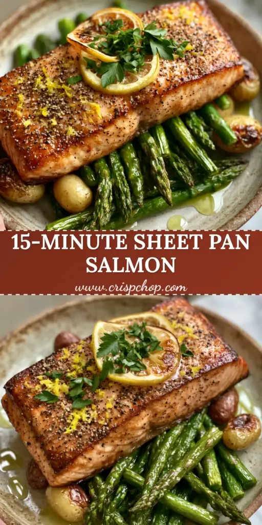 Lemon pepper salmon with Blistered Baby Potatoes and Roasted Asparagus 4 A close-up of Lemon pepper salmon with charred lemon slices and fresh parsley served on a rustic plate with roasted asparagus and baby gold potatoes.
