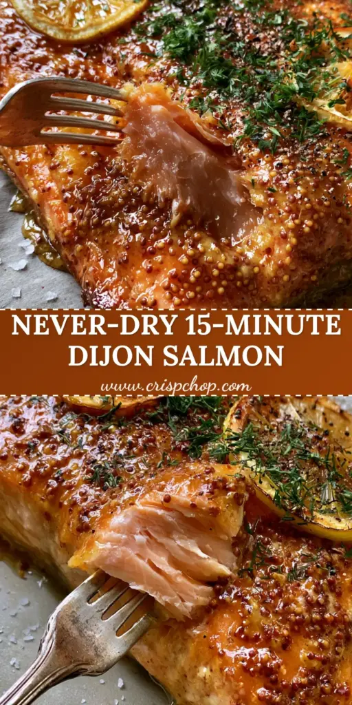Baked Dijon Salmon with Honey and Charred Lemon 3 A top-down view of a glistening baked dijon salmon fillet with charred lemons and fresh dill on rustic parchment paper.