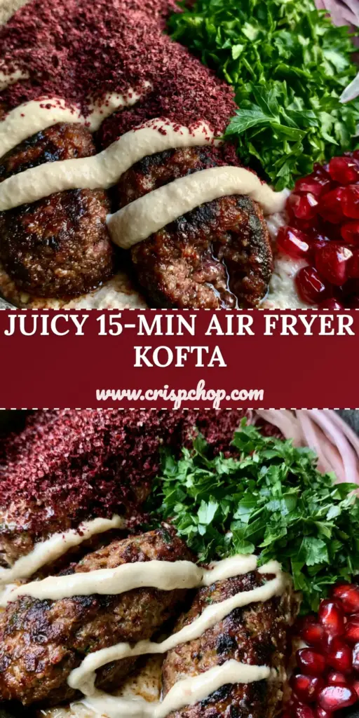 A top-down macro shot of three charred middle eastern kofta patties in a matte charcoal bowl with tahini drizzle and pomegranate seeds.
