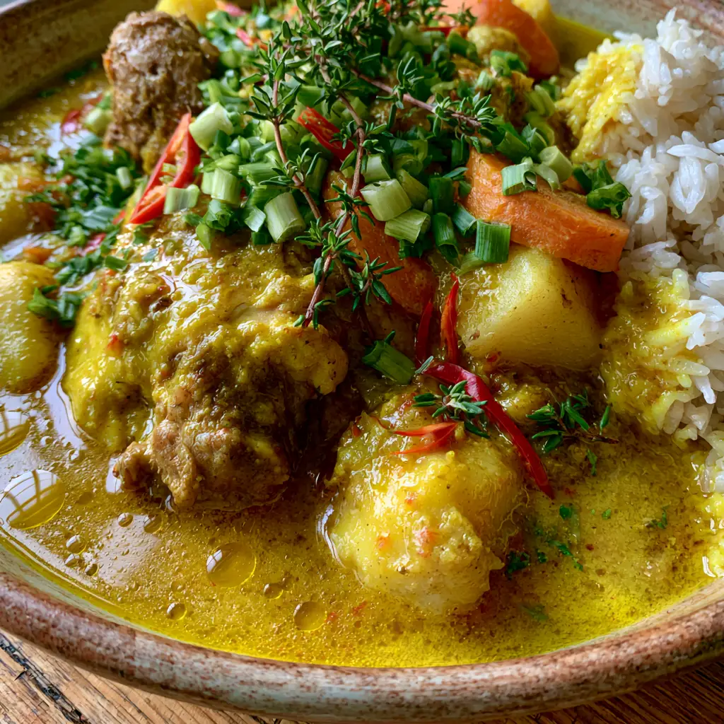 Tender chicken and soft-stewed potatoes in a vibrant Jamaican curry sauce. (Jamaican Curry Chicken Recipe)