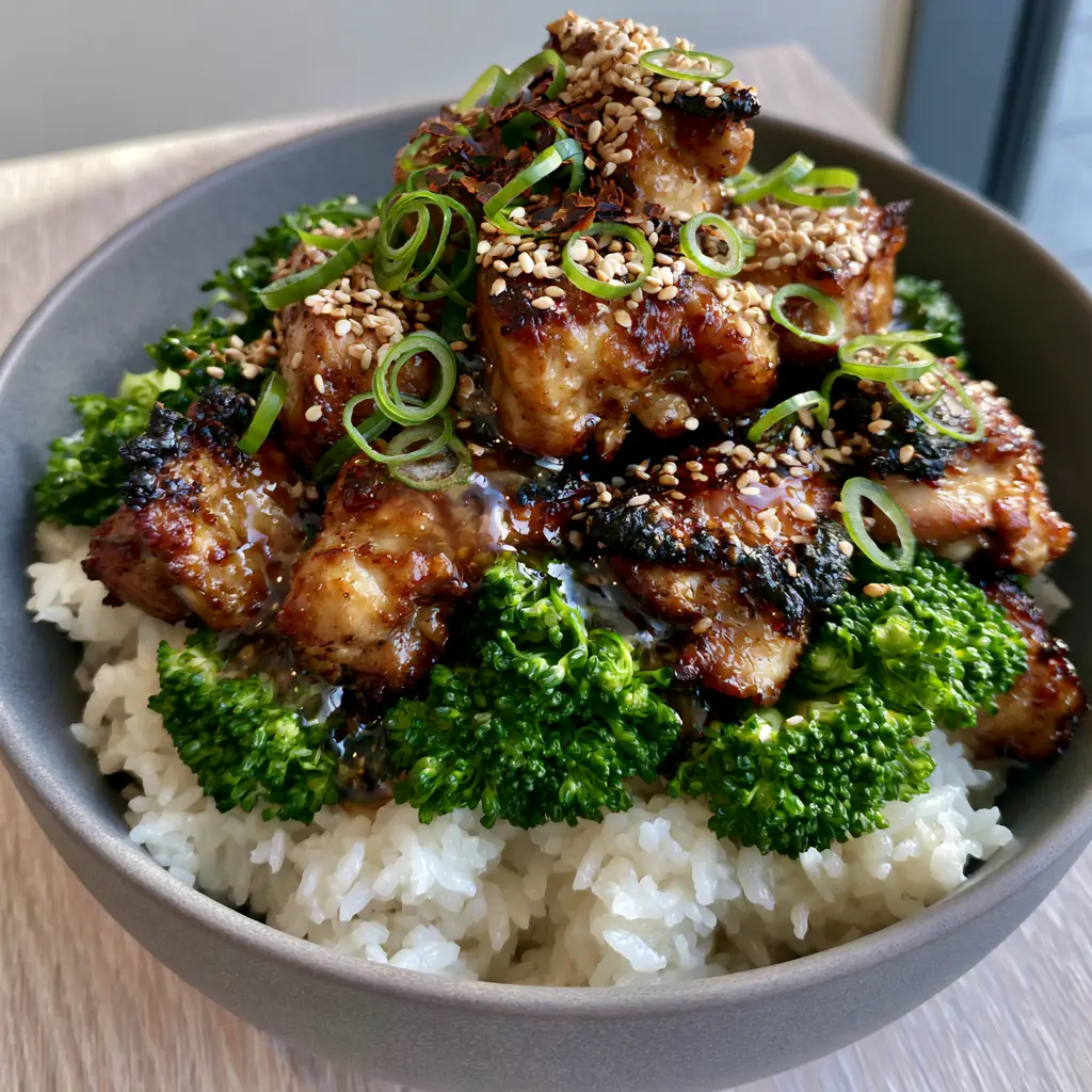 Bite-sized caramelized chicken pieces with bright green broccoli in a sticky asian chicken stir-fry.