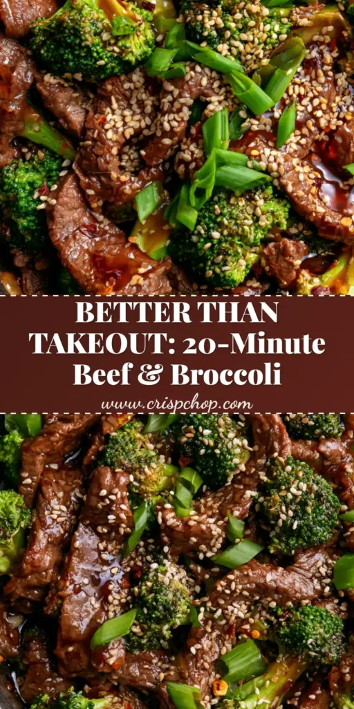 A macro shot of glossy beef and broccoli stir fry in a cast iron skillet with sesame seeds and scallions.