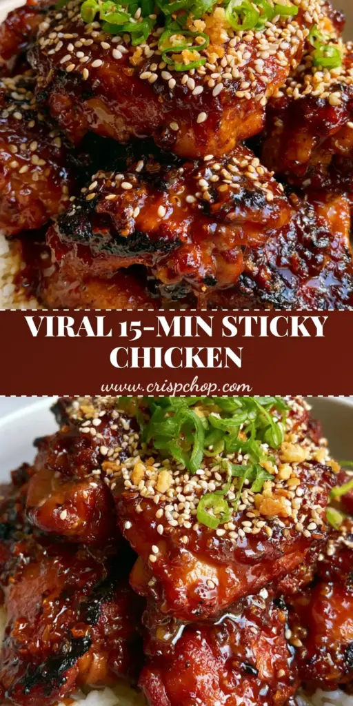 A professional flat lay of Sticky Honey Glazed Chicken over jasmine rice, garnished with vibrant green scallions and white sesame seeds in a white ceramic bowl.