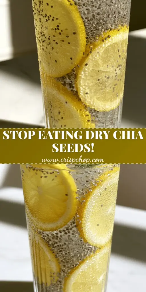 A tall fluted glass of hydrated chia seeds and lemon slices on marble. (how to eat chia seeds)