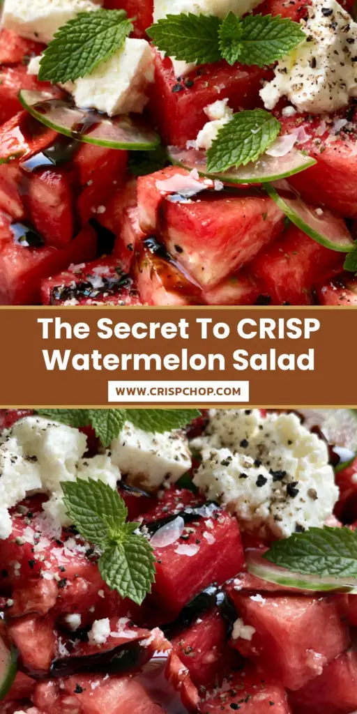 Watermelon Salad Recipe with Feta, Mint, and Thick Balsamic Glaze 4 A top-down view of a vibrant watermelon salad recipe with feta and balsamic glaze in a white bowl. (watermelon salad recipe)