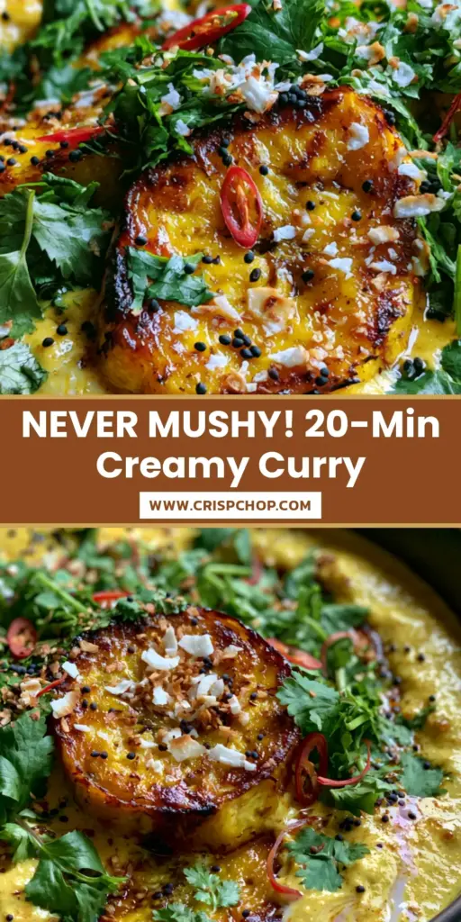 Plantain Curry with Seared Golden Rounds and Velvety Coconut Sauce 4 A smartphone photo of a vibrant plantain curry in a dark matte ceramic bowl featuring seared plantain rounds and coconut cream swirls.