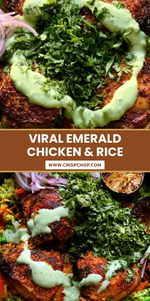 Top-down handheld smartphone photo of a rustic matte black Dutch oven filled with vibrant, glowing emerald-green cilantro rice and crispy chicken. (Peruvian Chicken and Rice)