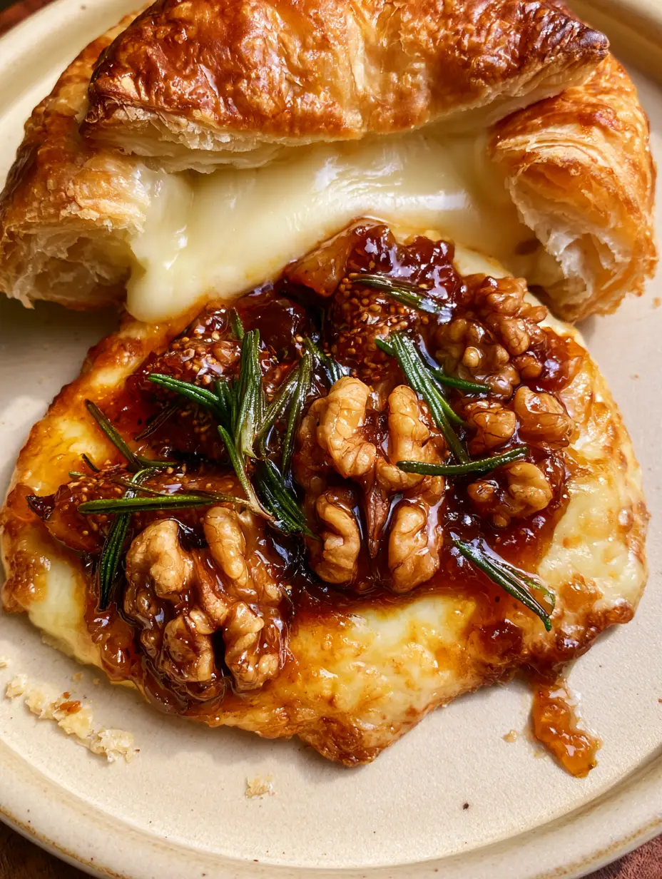 A split composition showing a 10-minute Baked Brie with a golden flaky crust being sliced open to reveal molten white cheese.