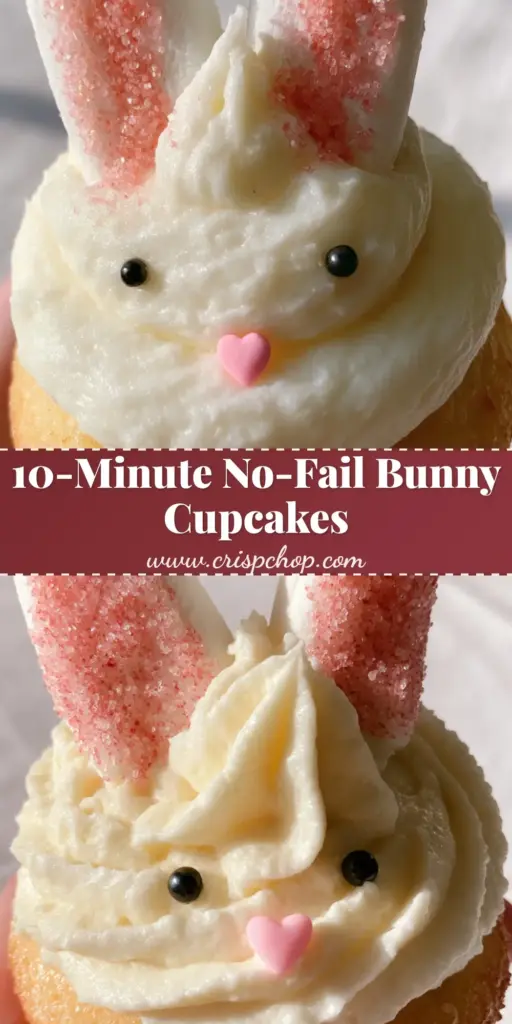Bunny Cupcakes: The Ultimate Marshmallow Easter Dessert 4 A close-up of a decorated Bunny Cupcake with marshmallow ears and pink sanding sugar being held in a hand.