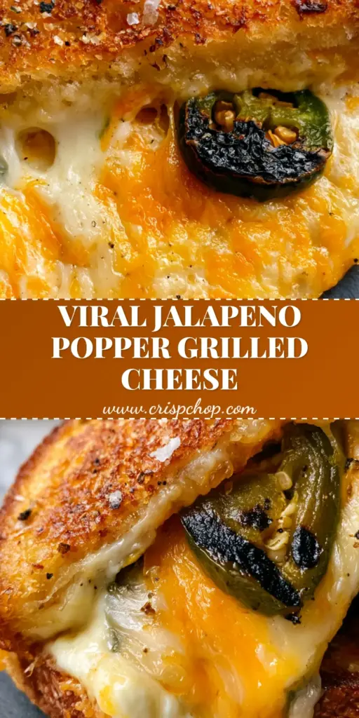 A halved Roasted Jalapeno Popper Grilled Cheese being pulled apart to show a massive cheese stretch with charred jalapenos on sourdough bread.