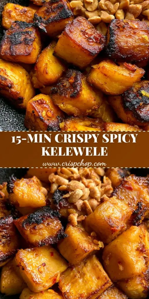 Top-down photo of spicy Kelewele plantain cubes in a matte black bowl with roasted peanuts on a stone surface.