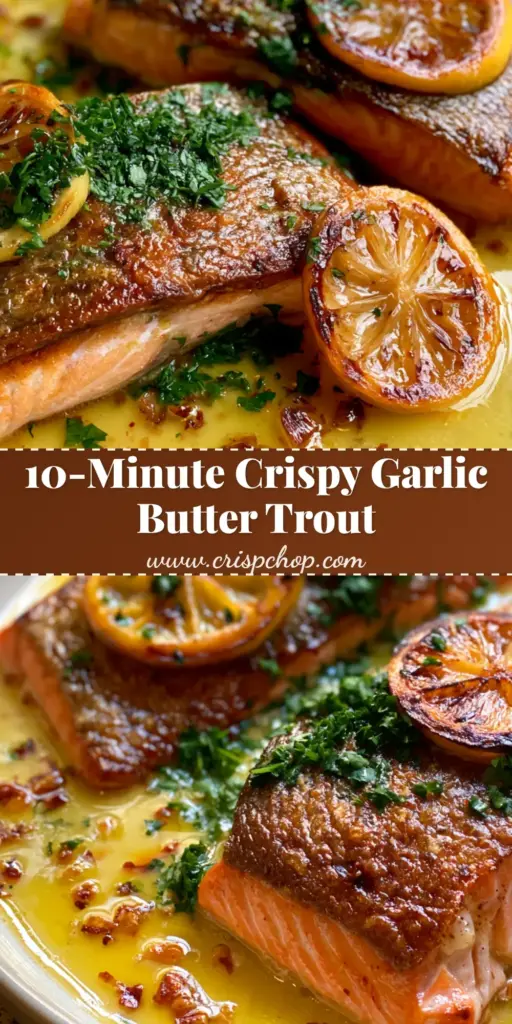 A top-down view of pan seared rainbow trout fillets with crispy skin and lemon wheels. (pan seared rainbow trout)