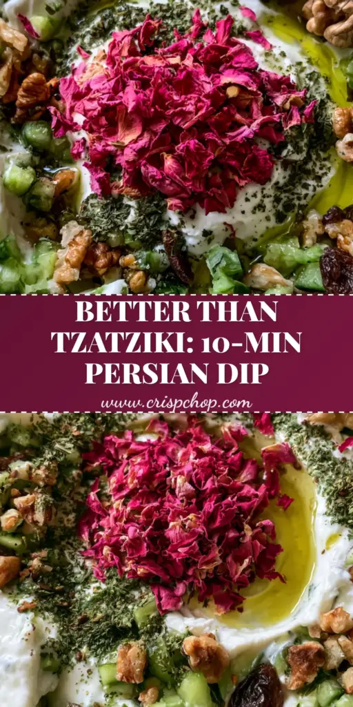 Mast-o Khiar: The Ultimate Creamy Persian Yogurt and Cucumber Dip Recipe 4 A professional flat lay of Persian Mast-o Khiar in a terracotta bowl topped with pink rose petals, walnuts, and mint. (Mast-o Khiar)