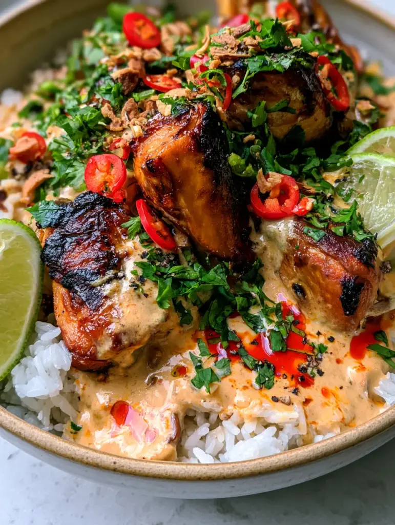 Caribbean Coconut Chicken Stew: A Creamy, One-Pan Tropical Masterpiece 2 Macro shot of Caribbean coconut chicken stew showing thick creamy sauce with red spice oil droplets and seared golden-brown chicken chunks.