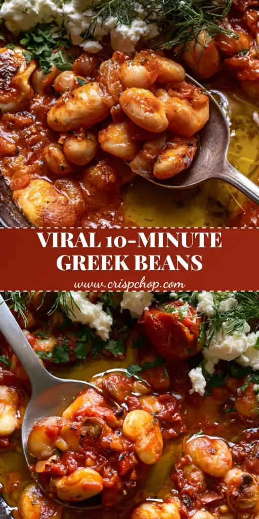 Gigantes Plaki: The Ultimate Greek Giant Beans in Tomato Sauce 4 A close-up shot of Gigantes Plaki in a black skillet, featuring large white beans in tomato sauce with feta and dill. (Gigantes Plaki)