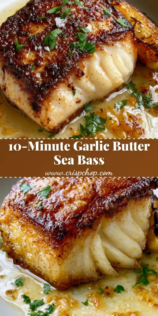 A close-up shot of pan-seared Chilean sea bass with a deep golden crust and lemon garlic butter sauce. (Chilean sea bass recipe)