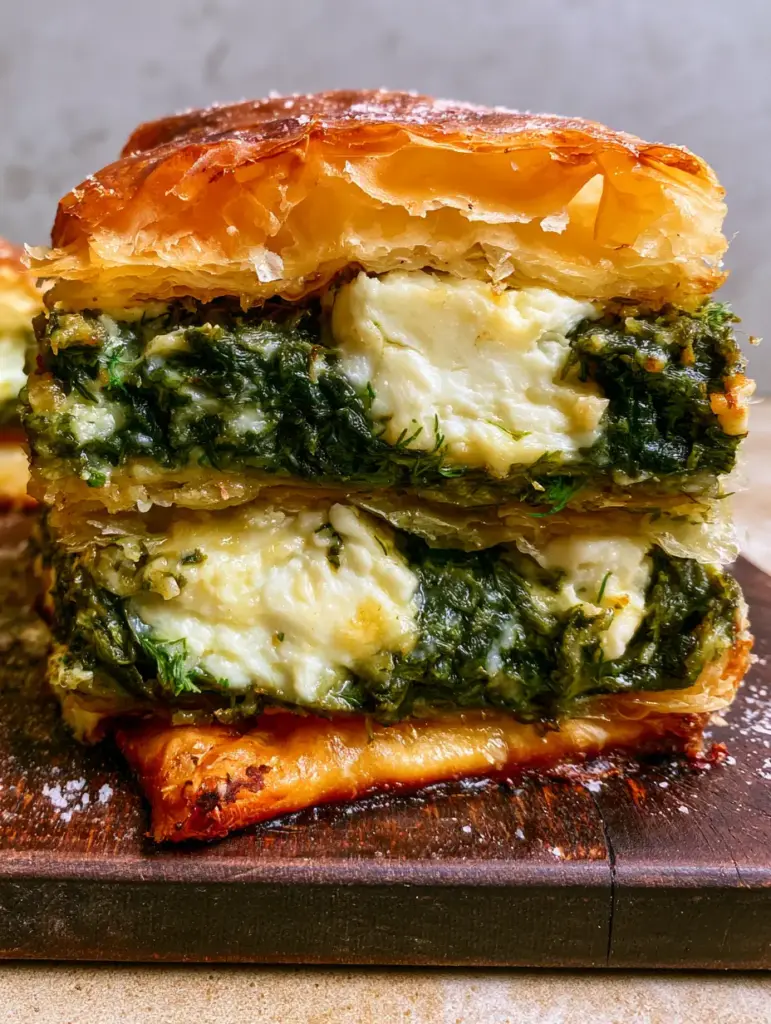 Spanakopita Recipe: The Ultimate Crispy Greek Spinach Pie with Feta 1 Close-up of spanakopita triangles showing creamy white feta chunks and fresh dill. (spanakopita recipe)