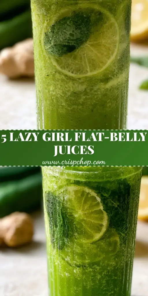 A tall ribbed glass of vibrant emerald green kale juice with lime slices and mint, featuring dewy condensation and crushed ice. (juice recipes)