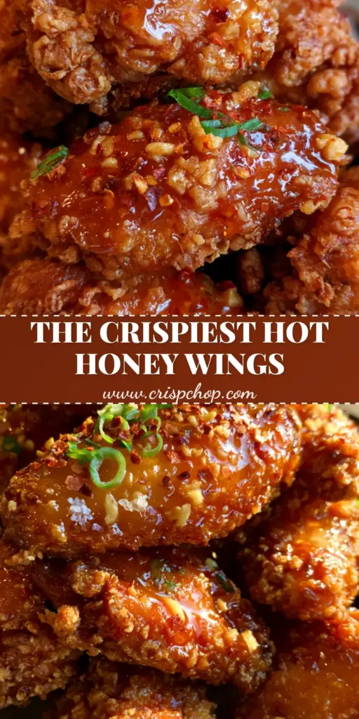 A pile of extra-crispy Hot honey wings with a craggy crust and amber glaze on parchment paper.