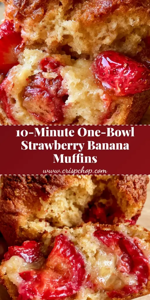 Strawberry Banana Muffins: The Ultimate Fluffy Bakery-Style Recipe 3 A stack of warm strawberry banana muffins with golden-brown tops and coarse oat sprinkles on a wooden table.