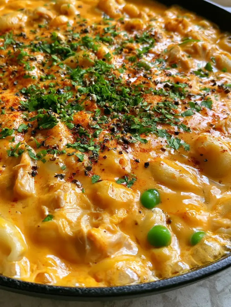 homemade tuna helper: The Creamiest One-Pot Macaroni Recipe 1 Macro shot of homemade tuna helper featuring bright green sweet peas and smoked paprika dusting.