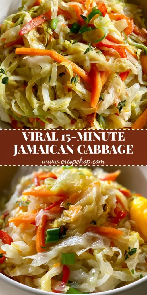 Jamaican Cabbage Recipe: The Ultimate Steamed Island Side Dish 3 A vibrant bowl of Jamaican cabbage recipe with shredded green ribbons, orange carrots, and a yellow Scotch bonnet pepper garnish.