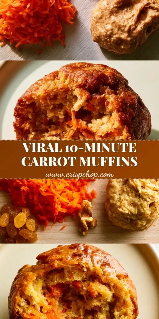 A stack of golden-brown carrot muffins with visible shreds of bright orange carrots and raisins on a minimalist ceramic plate.