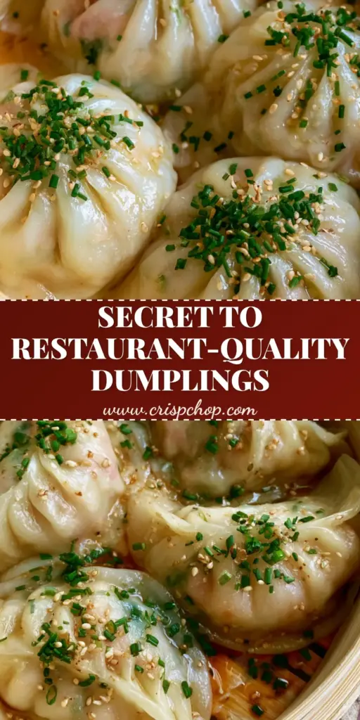 A professional flat lay of four Steamed Dumplings with 12-pleat folds in a bamboo steamer, topped with chives and sesame seeds next to chili oil sauce.
