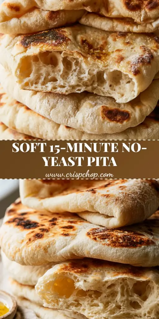 A tall stack of soft, pillowy Greek pita breads with charred golden-brown spots and a light dusting of flour. (Greek pita recipe)