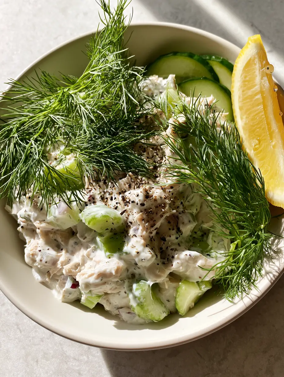 Close up of creamy high protein tuna salad texture with purple onions and black pepper.