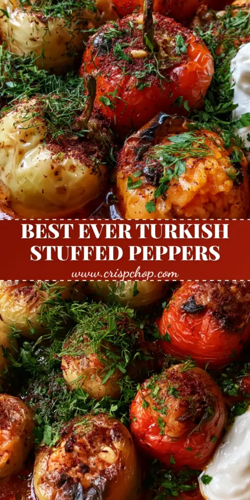 Turkish Stuffed Peppers: Authentic Biber Dolması with Aromatic Herb Rice 5 A rustic terracotta pot filled with upright Turkish Stuffed Peppers, showing blistered skins, herb rice, and a dollop of Greek yogurt.