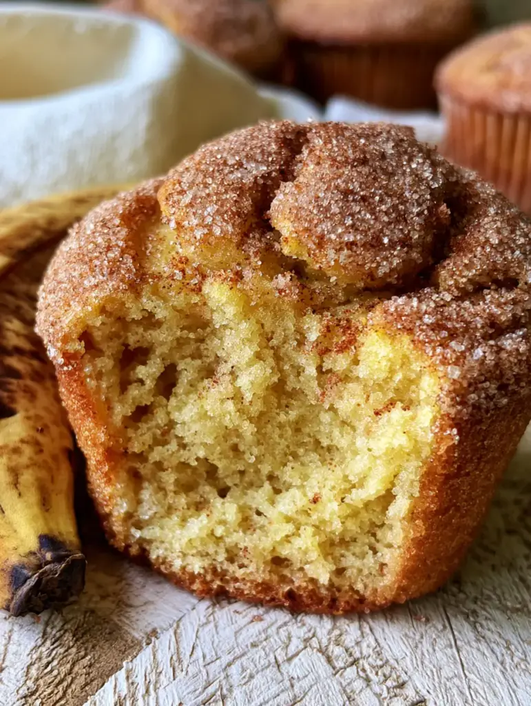 Close-up of sparkling granulated sugar coating and ground cinnamon dusting on a banana cupcake.