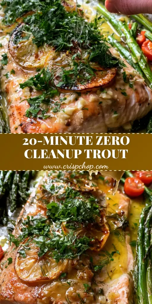Lemon Herb Butter Trout with Blistered Asparagus and Roasted Tomatoes 3 A top-down smartphone photo of lemon herb butter trout on white parchment paper with blistered asparagus and charred lemons.