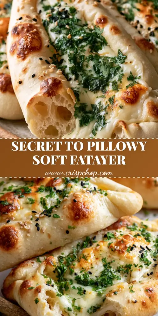 Authentic boat-shaped Lebanese Cheese Fatayer with bubbling white cheese, parsley, and nigella seeds on a rustic plate.