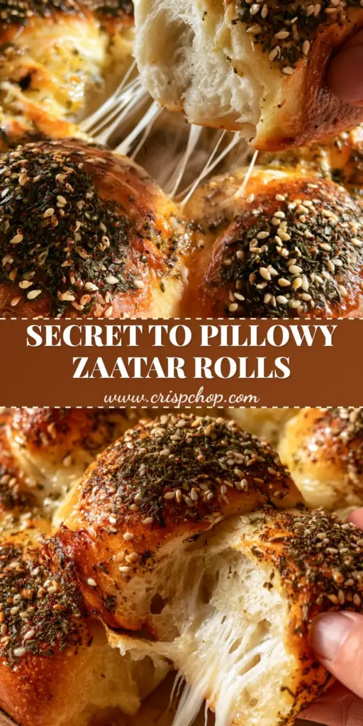 A cluster of pull-apart zaatar rolls topped with sesame seeds and green herbs on a rustic plate. (zaatar rolls)